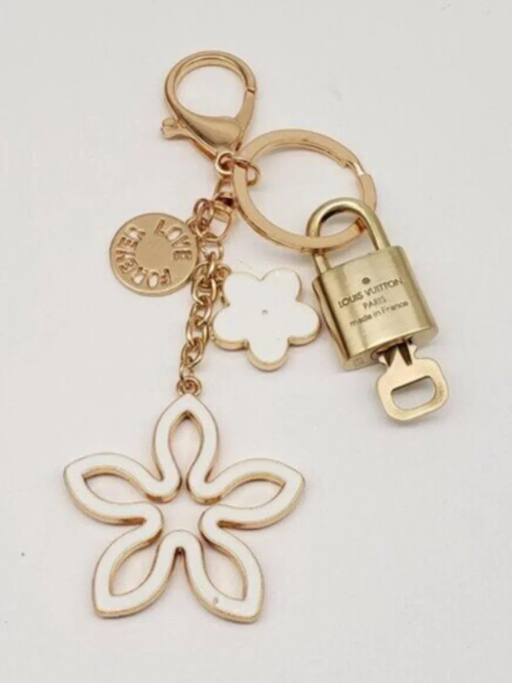Louis Vuitton Authentic Gold Padlock 🔑 Key + Stylish Unbranded Clover Bag Charm